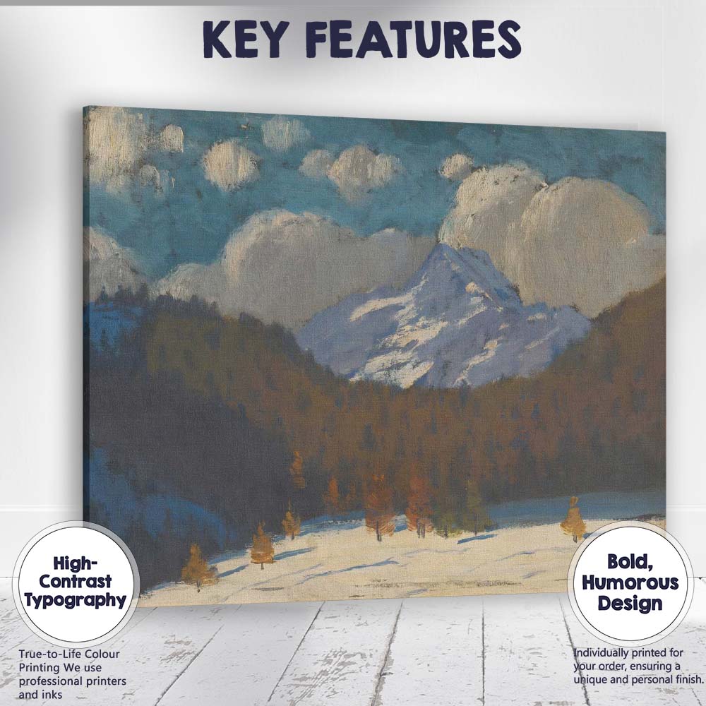 Snow Capped Mountain Alpine Landscape Under Dramatic Clouds Canvas Wall Art Print Decor Picture Ready to Hang