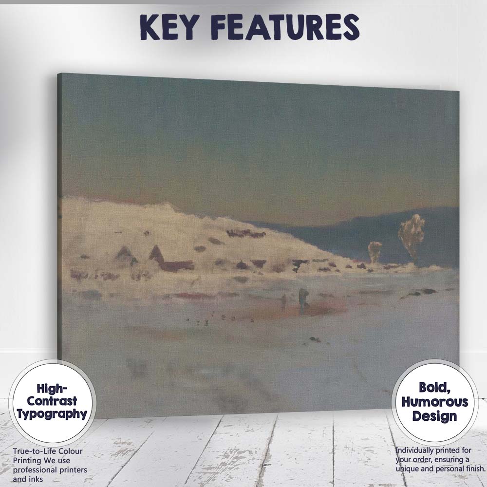 Minimalist Winter Village Frozen Lake Twilight Landscape Painting Canvas Wall Art Print Decor Picture Ready to Hang