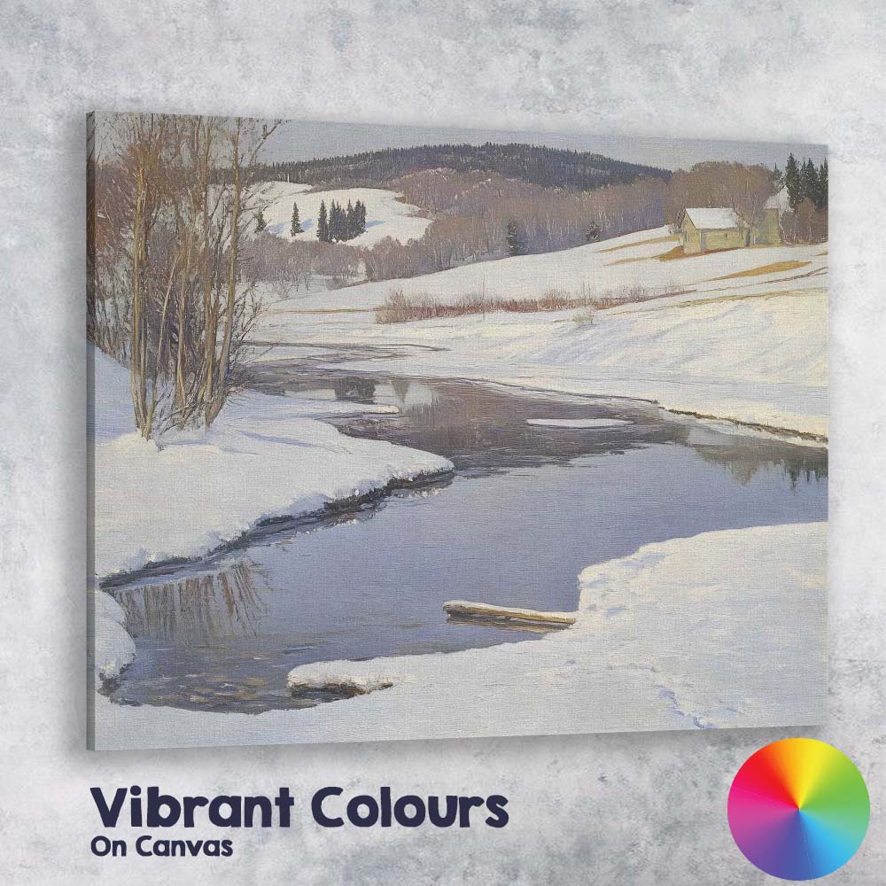 Realistic Snowy River Valley Rural Winter Landscape Canvas Wall Art Print Decor Picture Ready to Hang