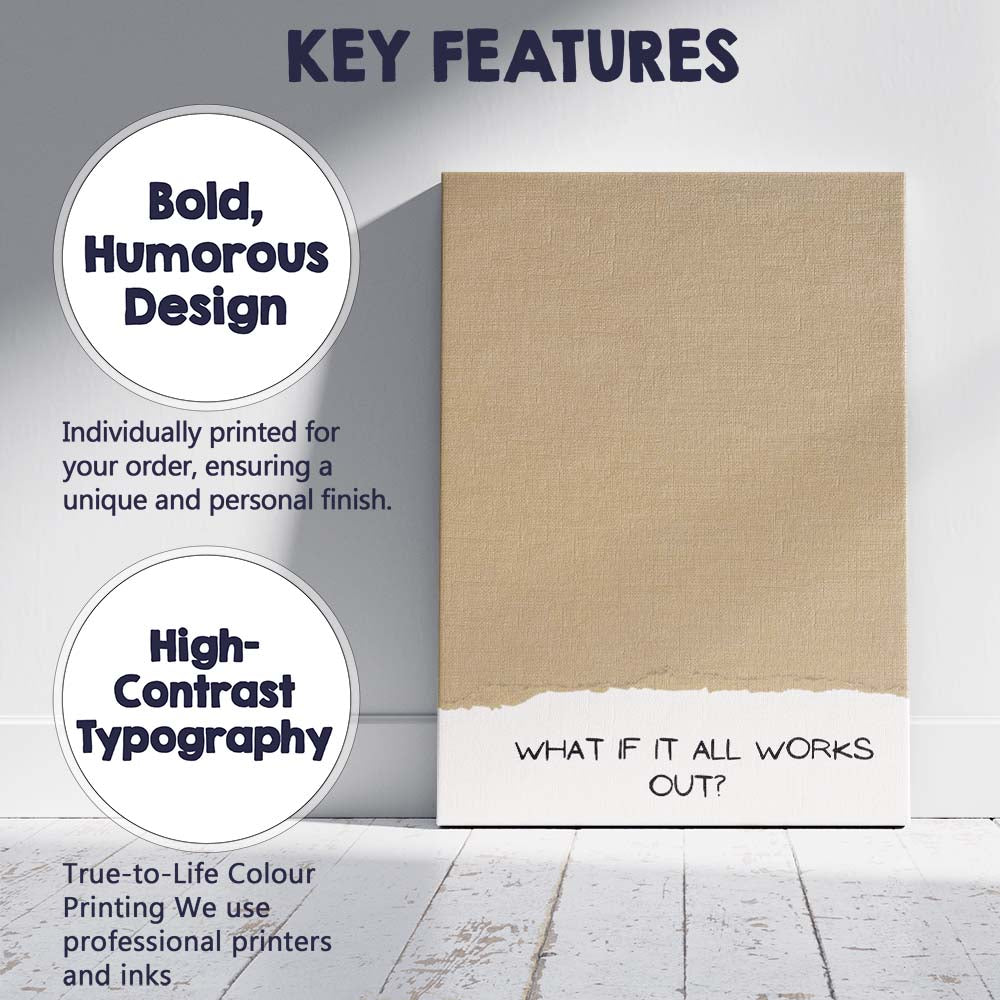 Minimalist Beige Motivational Quote What If It All Works Out Typography Canvas Wall Art Print Decor Picture Ready to Hang