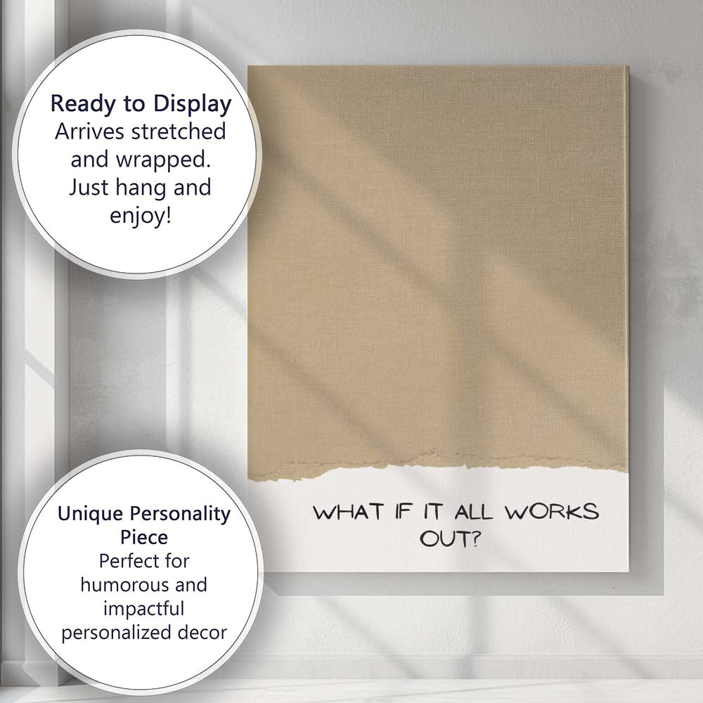 Minimalist Beige Motivational Quote What If It All Works Out Typography Canvas Wall Art Print Decor Picture Ready to Hang