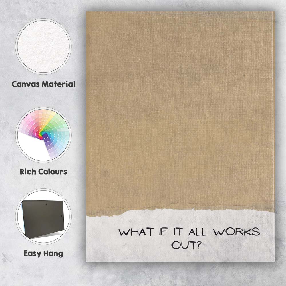 Minimalist Beige Motivational Quote What If It All Works Out Typography Canvas Wall Art Print Decor Picture Ready to Hang