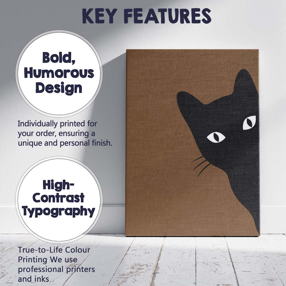 Minimalist Black Cat Brown Modern Scandinavian Illustration Canvas Wall Art Print Decor Picture Ready to Hang
