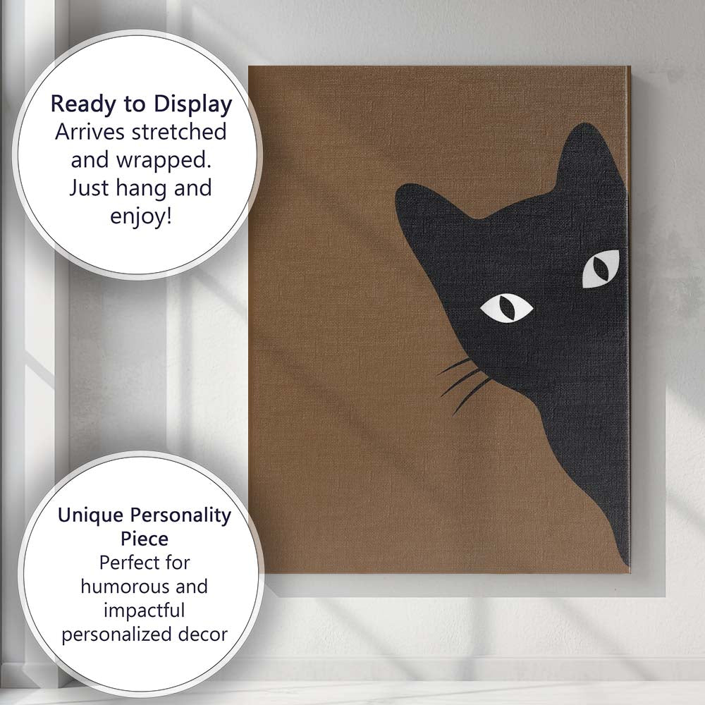 Minimalist Black Cat Brown Modern Scandinavian Illustration Canvas Wall Art Print Decor Picture Ready to Hang
