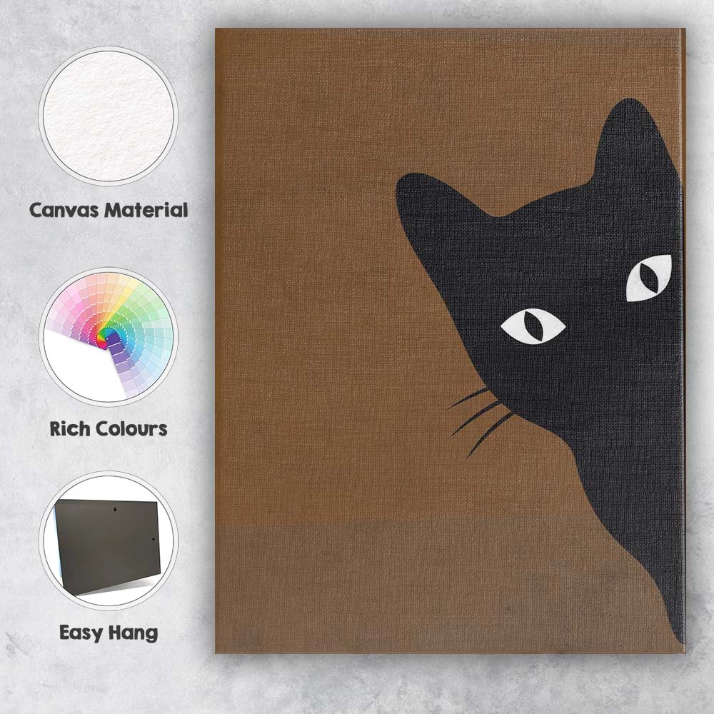 Minimalist Black Cat Brown Modern Scandinavian Illustration Canvas Wall Art Print Decor Picture Ready to Hang