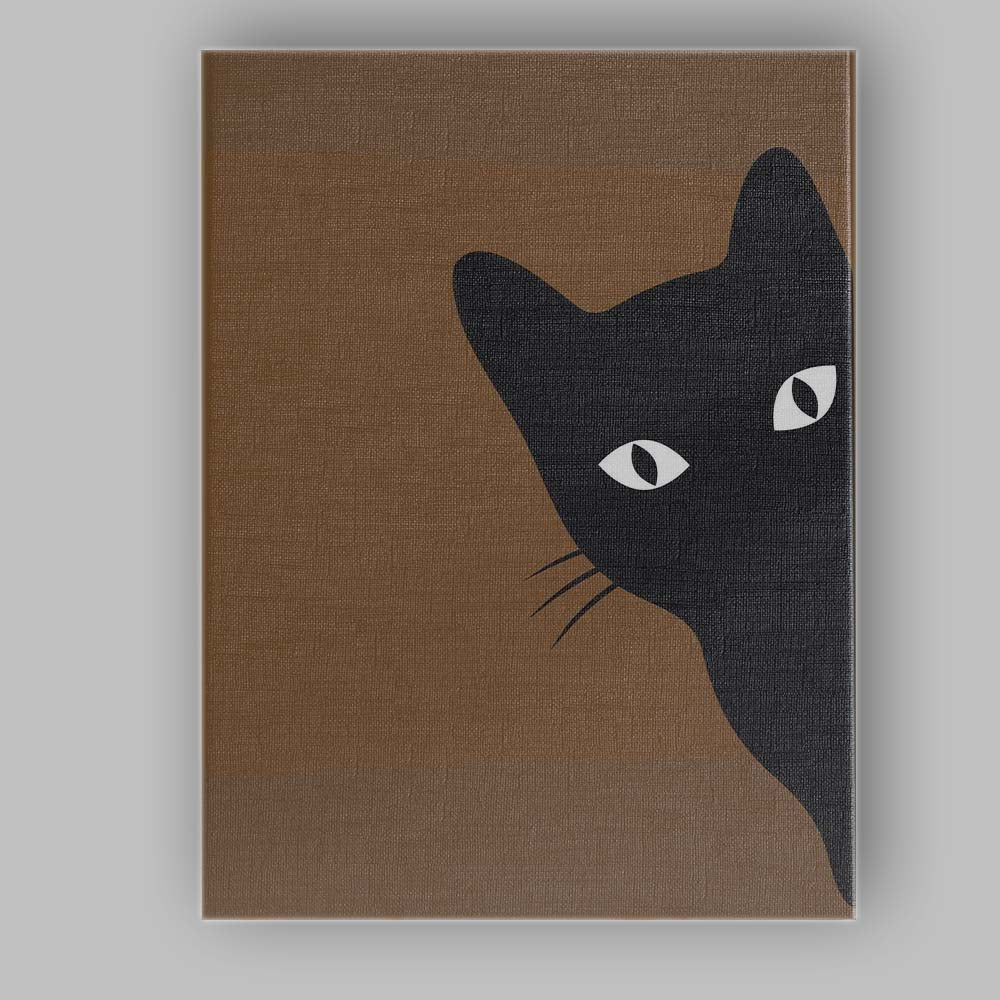 Minimalist Black Cat Brown Modern Scandinavian Illustration Canvas Wall Art Print Decor Picture Ready to Hang