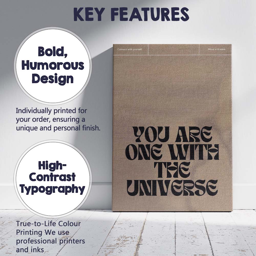 Neutral Boho You Are One With The Universe Inspirational Typography Canvas Wall Art Print Decor Picture Ready to Hang