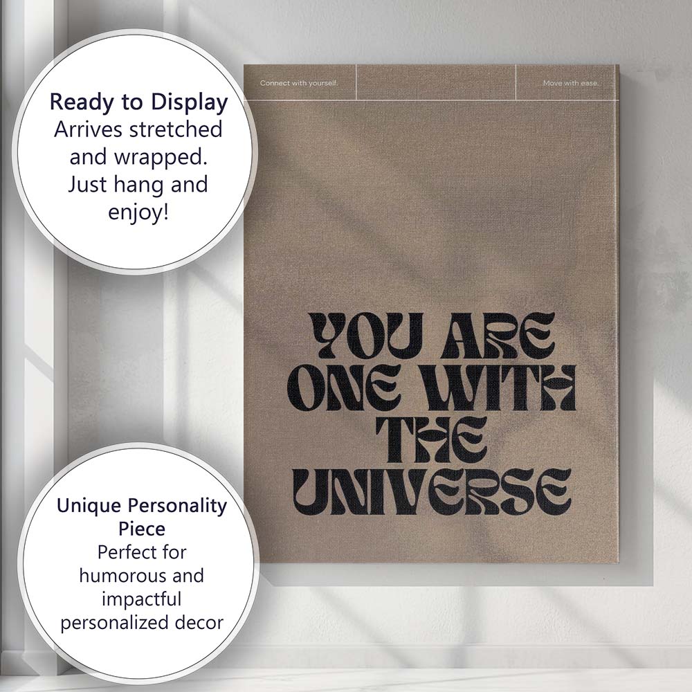 Neutral Boho You Are One With The Universe Inspirational Typography Canvas Wall Art Print Decor Picture Ready to Hang