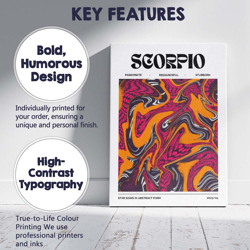 Scorpio Zodiac Abstract Orange Pink Psychedelic Swirl Canvas Wall Art Print Decor Picture Ready to Hang
