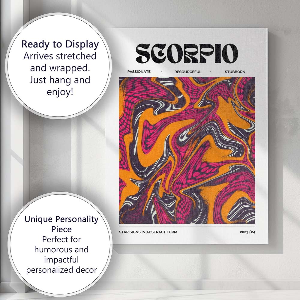 Scorpio Zodiac Abstract Orange Pink Psychedelic Swirl Canvas Wall Art Print Decor Picture Ready to Hang