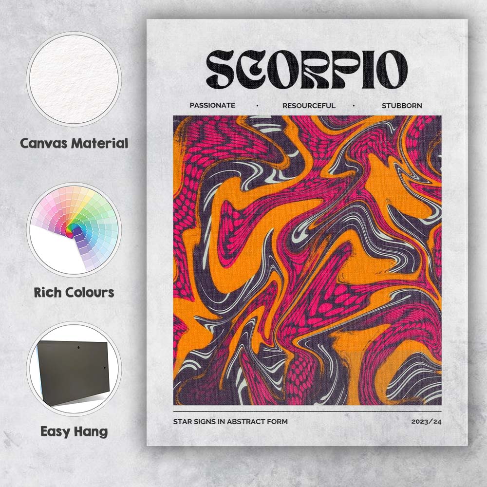 Scorpio Zodiac Abstract Orange Pink Psychedelic Swirl Canvas Wall Art Print Decor Picture Ready to Hang