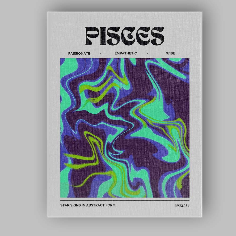 Pisces Zodiac Neon Blue Green Abstract Marble Swirl Canvas Wall Art Print Decor Picture Ready to Hang