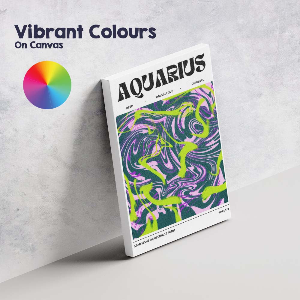 Aquarius Zodiac Neon Green Purple Abstract Marble Swirl Canvas Wall Art Print Decor Picture Ready to Hang