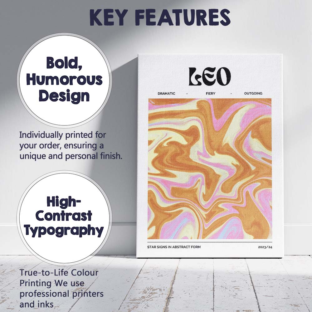 Leo Zodiac Golden Pink Abstract Marble Swirl Canvas Wall Art Print Decor Picture Ready to Hang