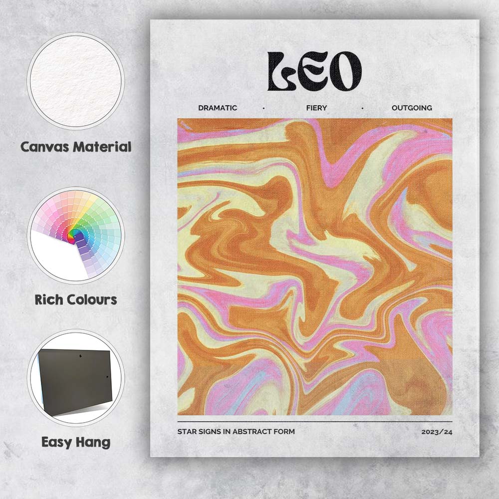 Leo Zodiac Golden Pink Abstract Marble Swirl Canvas Wall Art Print Decor Picture Ready to Hang