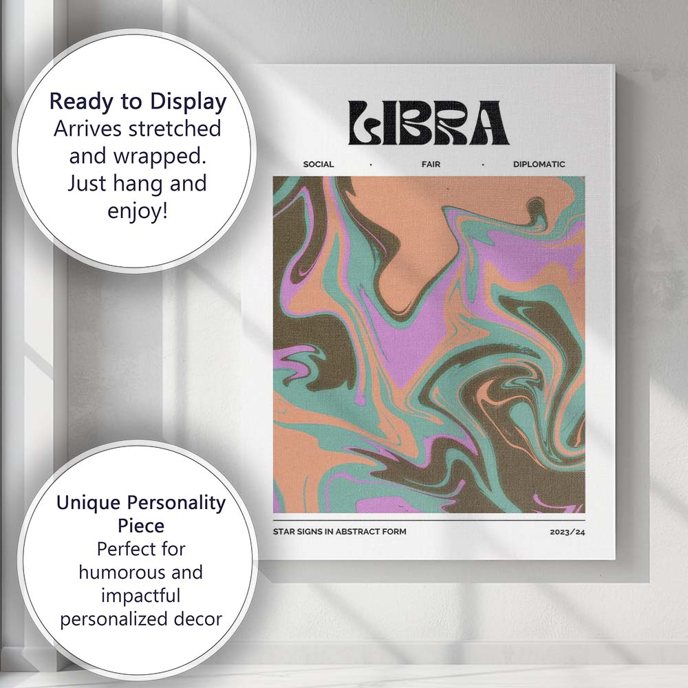 Libra Zodiac Pastel Peach Mint Abstract Marble Swirl Canvas Wall Art Print Decor Picture Ready to Hang