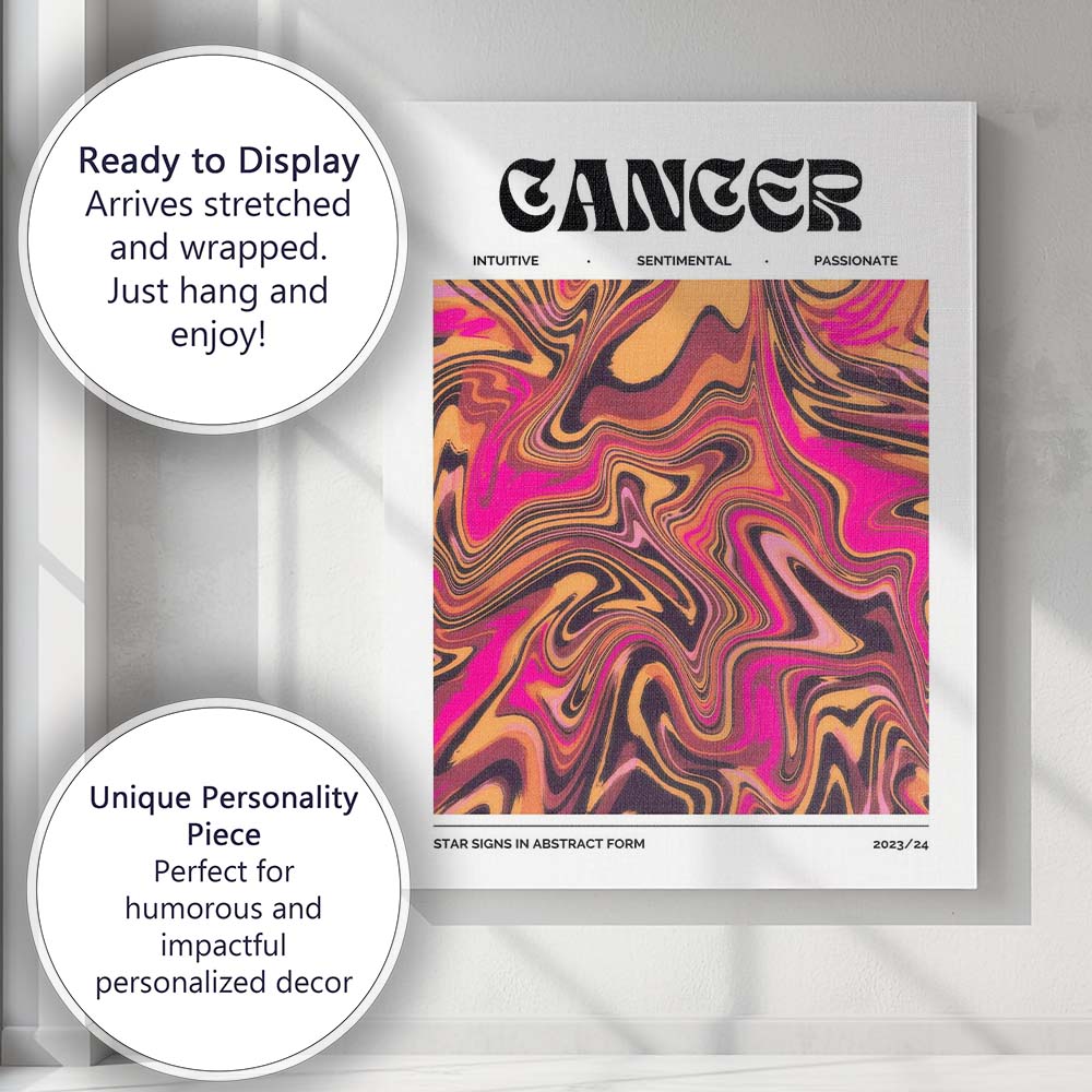 Cancer Zodiac Vibrant Pink Orange Abstract Marble Swirl Canvas Wall Art Print Decor Picture Ready to Hang