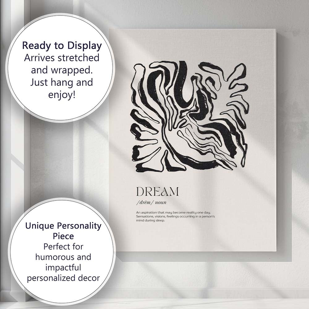 Minimalist Dream Definition Abstract Line Art Typography Canvas Wall Art Print Decor Picture Ready to Hang