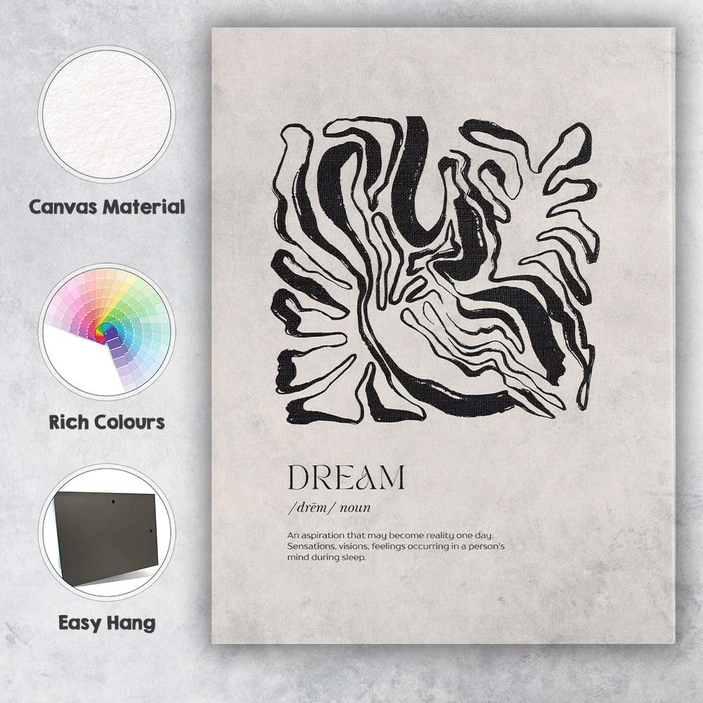 Minimalist Dream Definition Abstract Line Art Typography Canvas Wall Art Print Decor Picture Ready to Hang