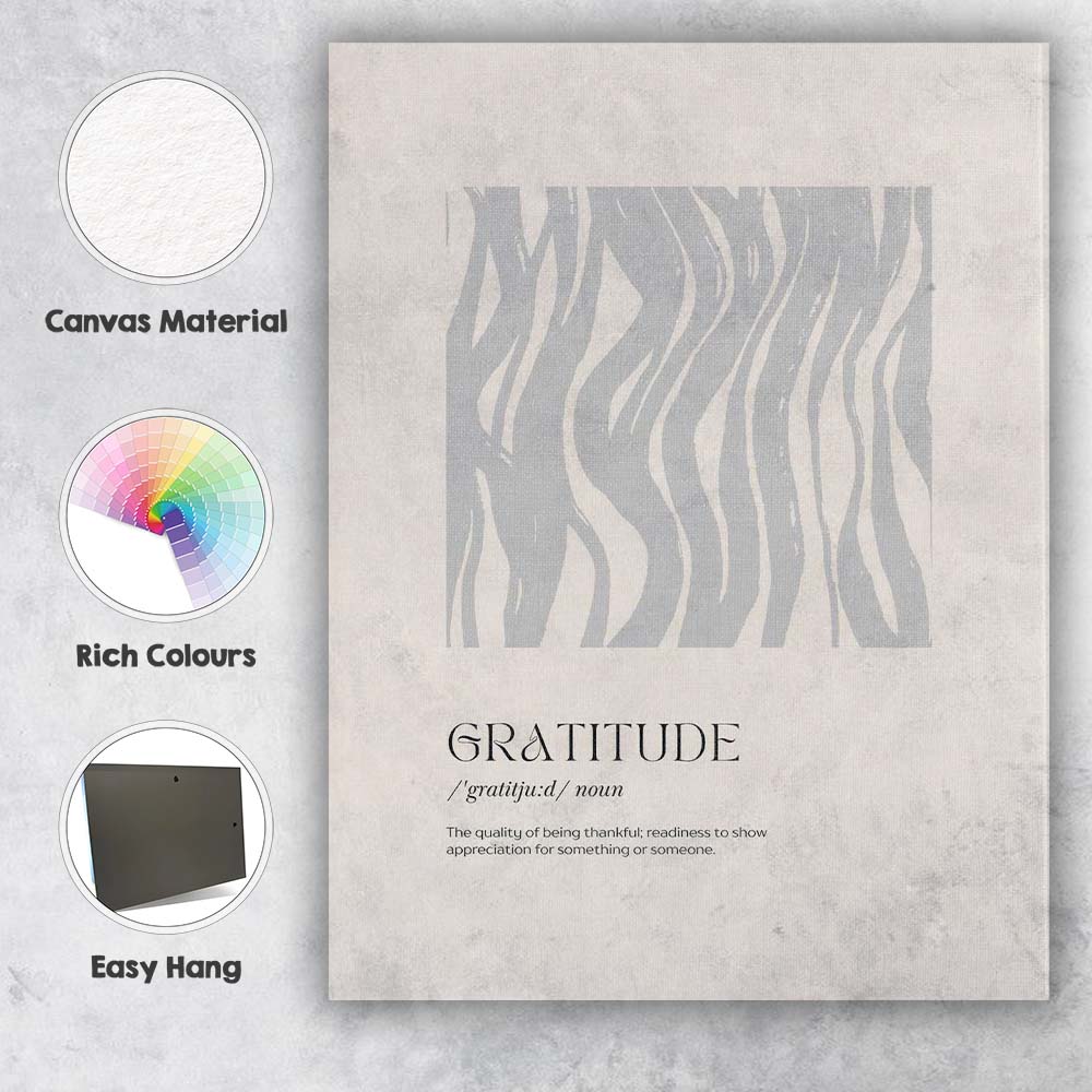 Minimalist Gratitude Definition Grey Abstract Pattern Typography Canvas Wall Art Print Decor Picture Ready to Hang