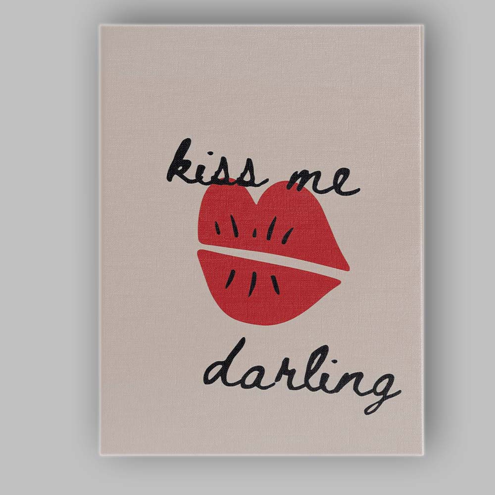 Minimalist Kiss Me Darling Red Lips Romantic Quote Canvas Wall Art Print Decor Picture Ready to Hang
