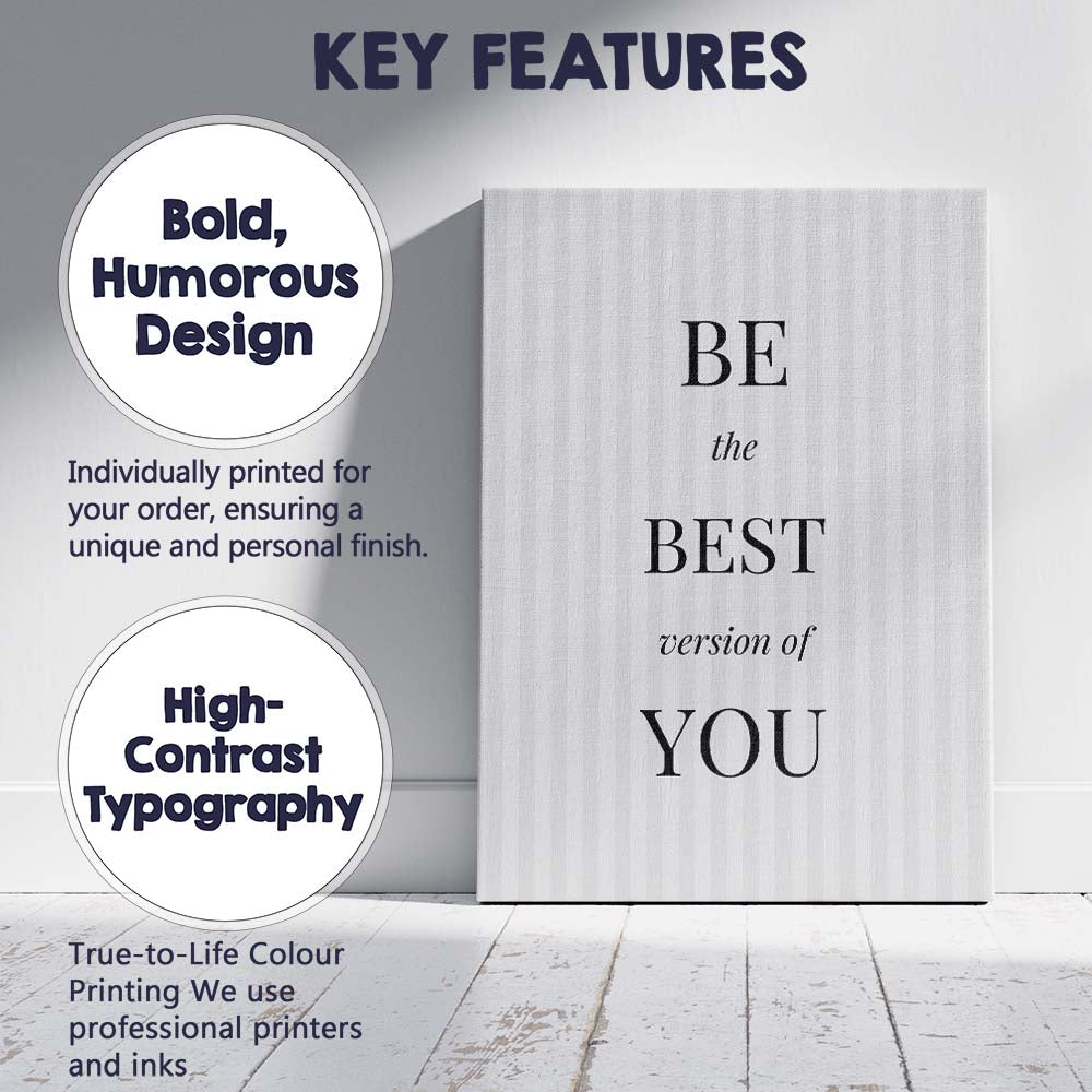 Elegant Be The Best Version Of You Inspirational Typography Canvas Wall Art Print Decor Picture Ready to Hang