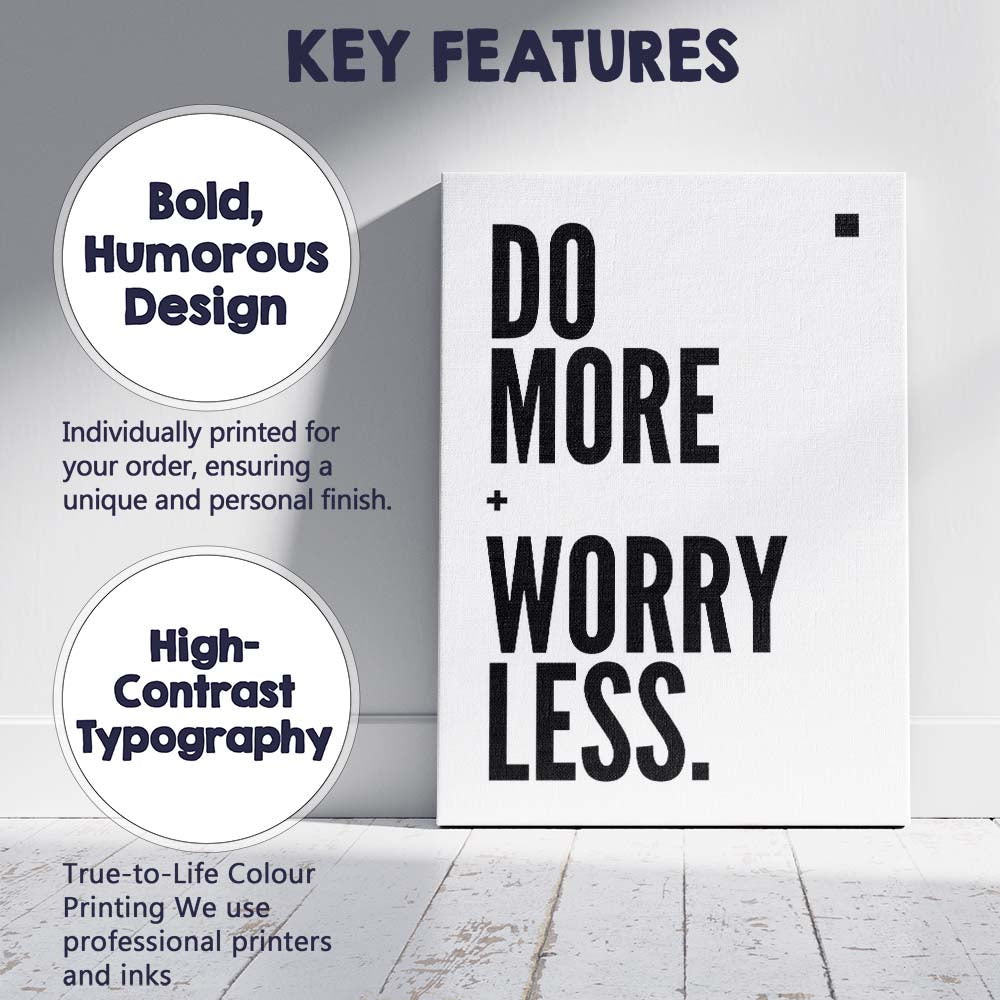 Do More Worry Less Bold Minimalist Inspirational Quote Canvas Wall Art Print Decor Picture Ready to Hang