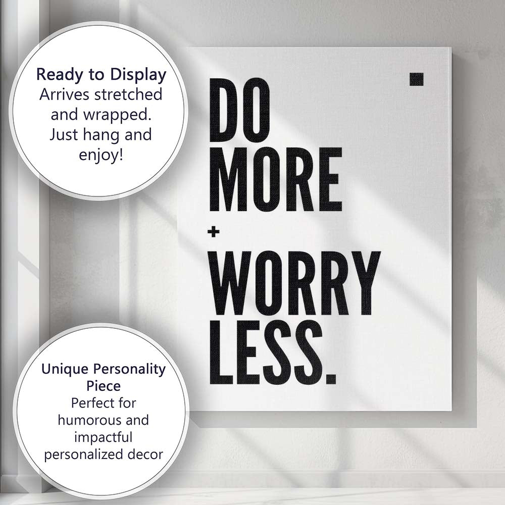 Do More Worry Less Bold Minimalist Inspirational Quote Canvas Wall Art Print Decor Picture Ready to Hang