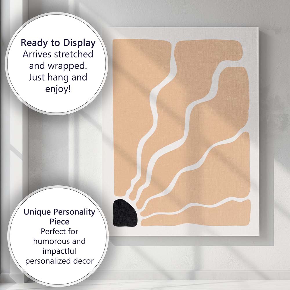 Abstract Beige Organic Wavy Line Minimalist Geometric Canvas Wall Art Print Decor Picture Ready to Hang