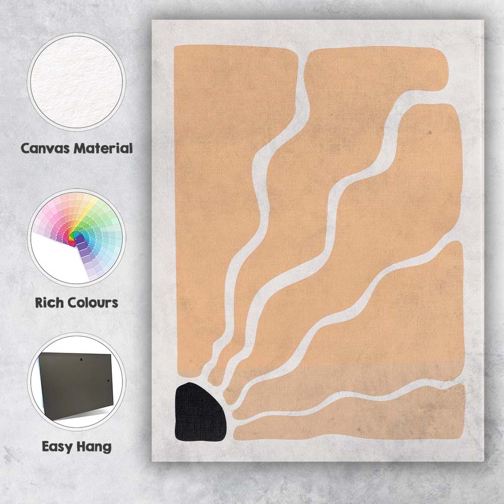 Abstract Beige Organic Wavy Line Minimalist Geometric Canvas Wall Art Print Decor Picture Ready to Hang