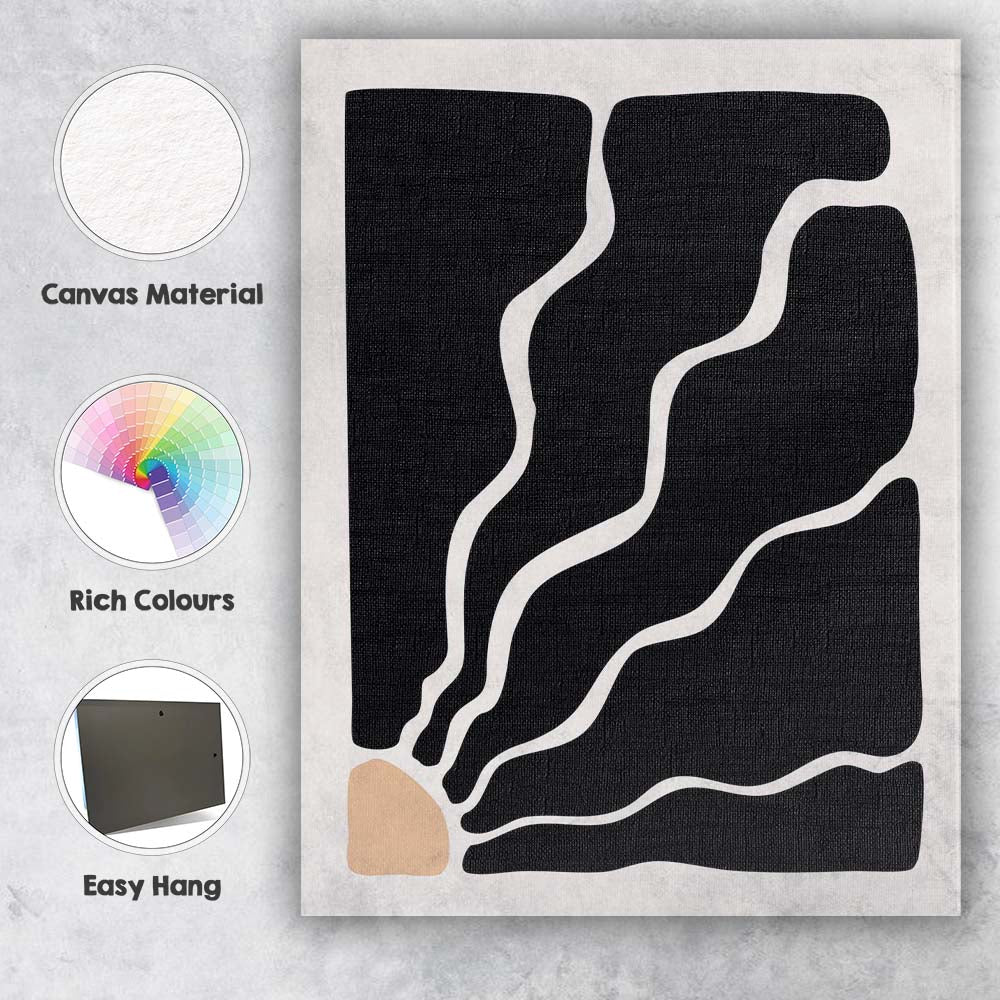 Abstract Black Organic Wavy Line Minimalist Modern Canvas Wall Art Print Decor Picture Ready to Hang