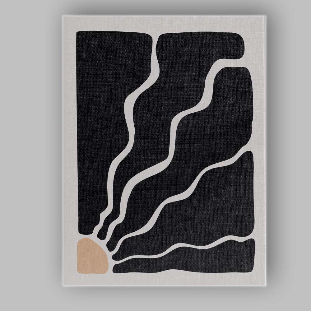 Abstract Black Organic Wavy Line Minimalist Modern Canvas Wall Art Print Decor Picture Ready to Hang