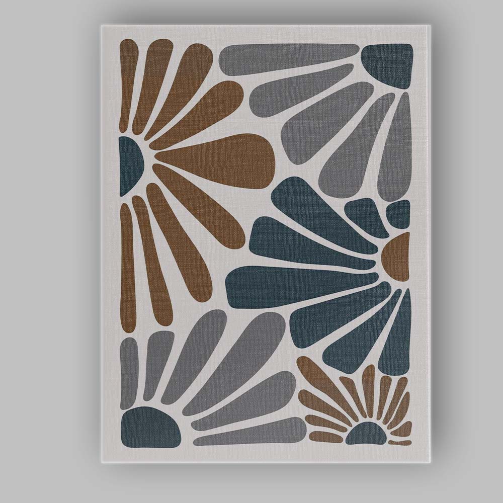 Mid Century Modern Abstract Sunburst Brown Grey Blue Shapes Canvas Wall Art Print Decor Picture Ready to Hang