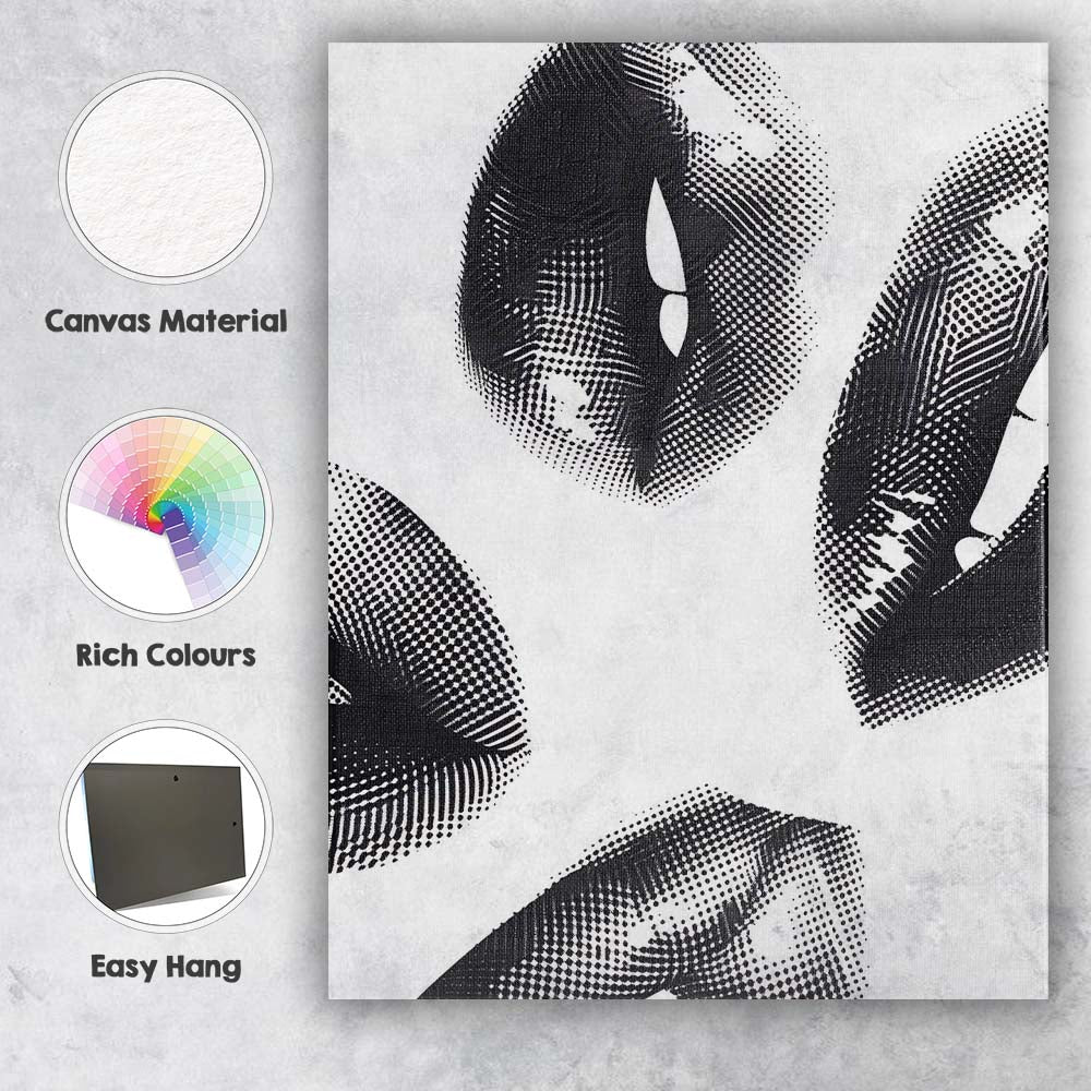 Black Halftone Lips Minimalist Pop Art Seamless Pattern Canvas Wall Art Print Decor Picture Ready to Hang