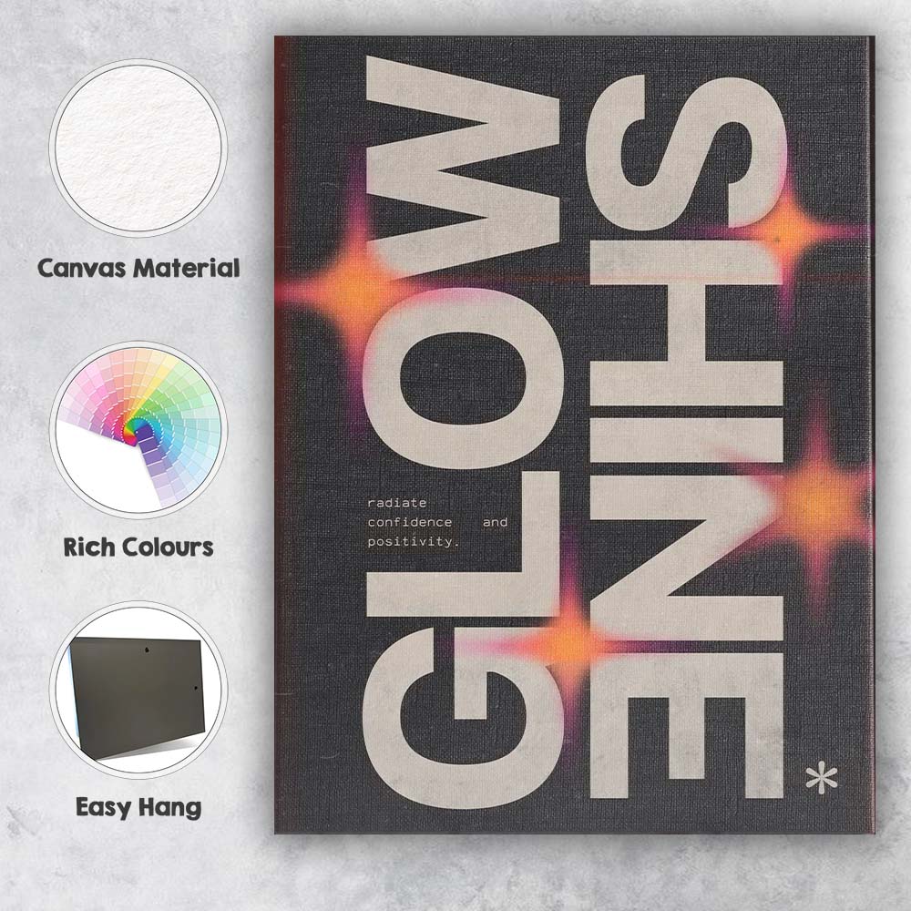 Modern Glow Typography Glow Shine Inspirational Quote Canvas Wall Art Print Decor Picture Ready to Hang