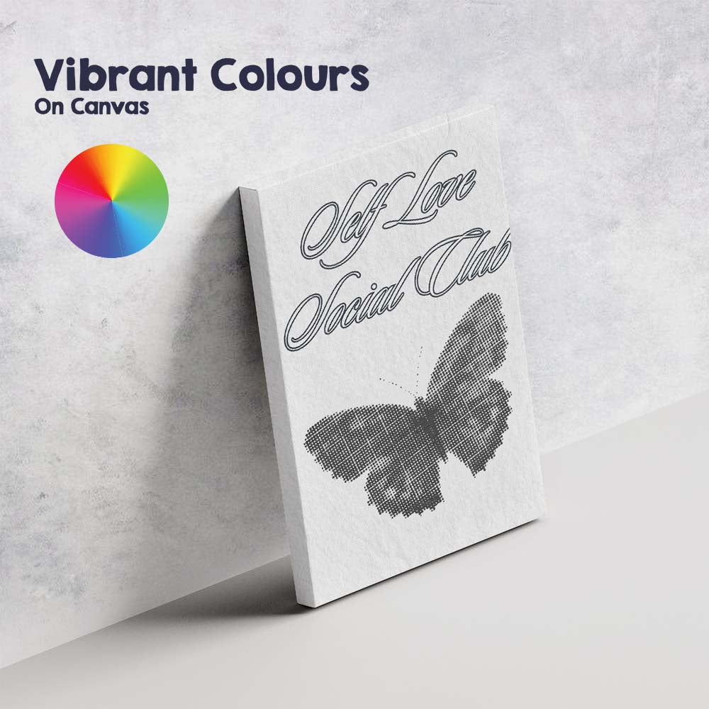 Elegant Black Butterfly Self Love Social Club Typography Canvas Wall Art Print Decor Picture Ready to Hang