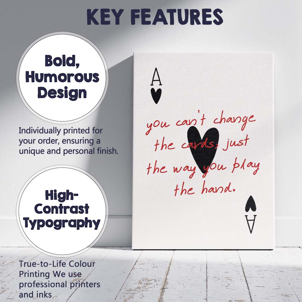 Minimalist Playing Cards Motivational Quote Typography Canvas Wall Art Print Decor Picture Ready to Hang