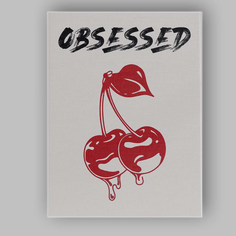 Bold Obsessed Red Cherry Graphic Typography Canvas Wall Art Print Decor Picture Ready to Hang