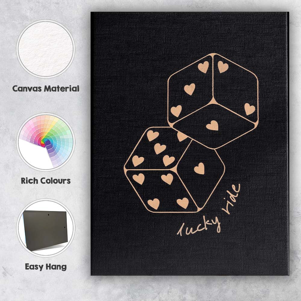 Lucky Heart Pattern Dice Minimalist Graphic Canvas Wall Art Print Decor Picture Ready to Hang