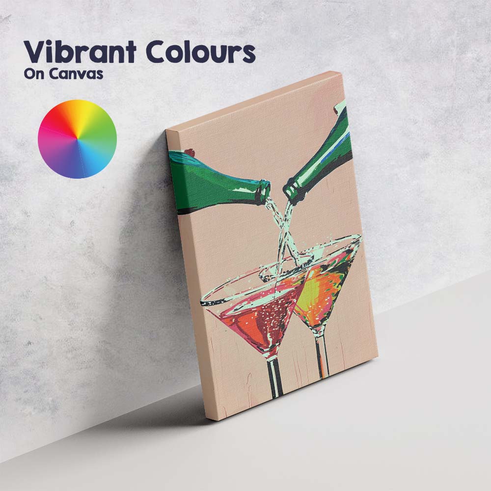 Contemporary Colourful Cocktail Pouring Martini Glasses Illustration Canvas Wall Art Print Decor Picture Ready to Hang