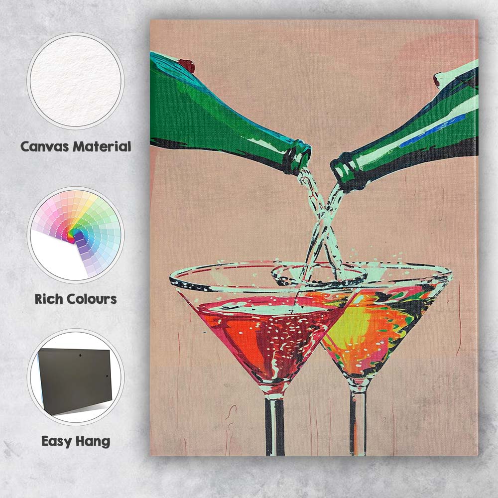 Contemporary Colourful Cocktail Pouring Martini Glasses Illustration Canvas Wall Art Print Decor Picture Ready to Hang