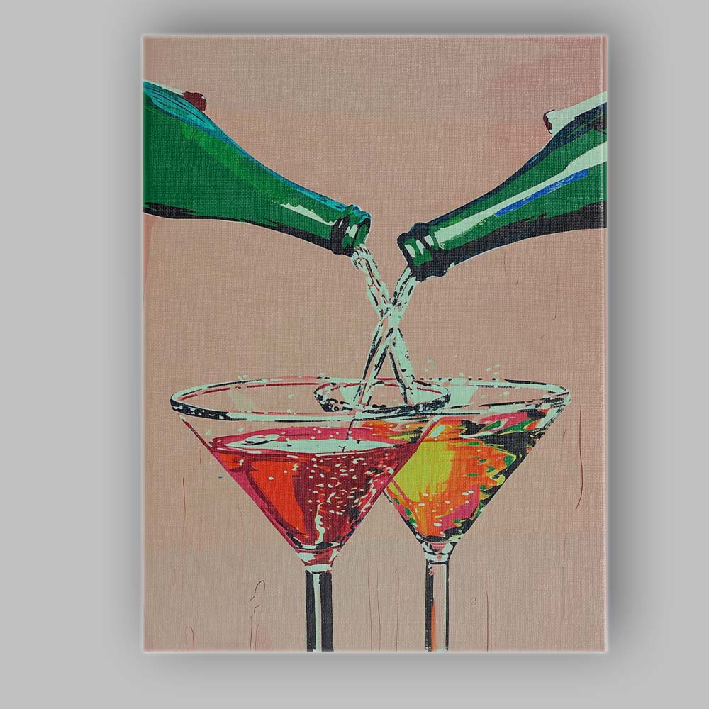 Contemporary Colourful Cocktail Pouring Martini Glasses Illustration Canvas Wall Art Print Decor Picture Ready to Hang