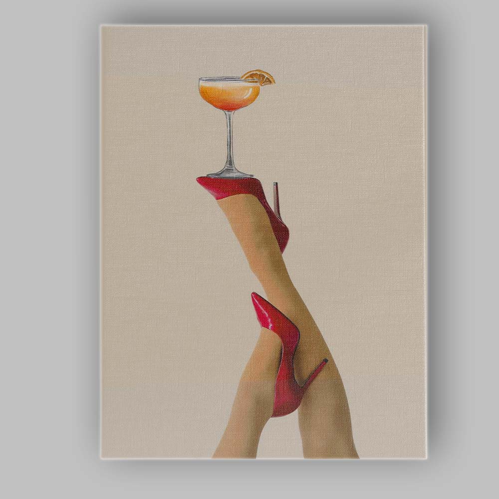 Red High Heels Cocktail Glass Fashion Glamour Minimalist Canvas Wall Art Print Decor Picture Ready to Hang
