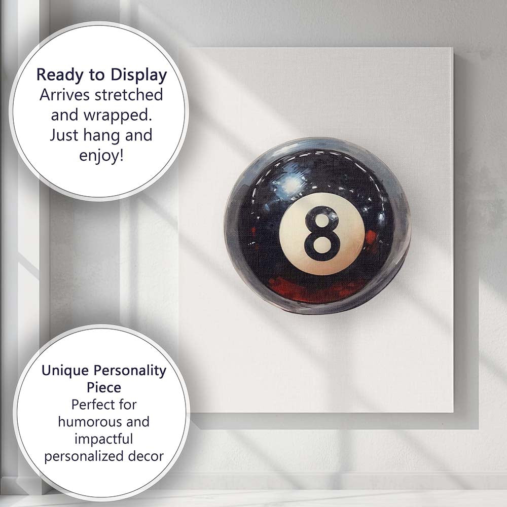 Classic Black Number Eight Billiard Pool Ball Watercolour Sports Canvas Wall Art Print Decor Picture Ready to Hang