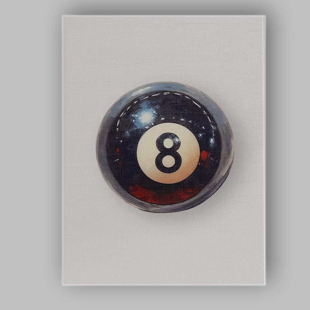 Classic Black Number Eight Billiard Pool Ball Watercolour Sports Canvas Wall Art Print Decor Picture Ready to Hang