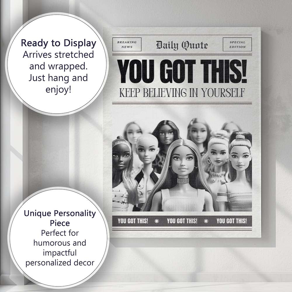 Motivational You Got This Inspirational Newspaper Typography Canvas Wall Art Print Decor Picture Ready to Hang