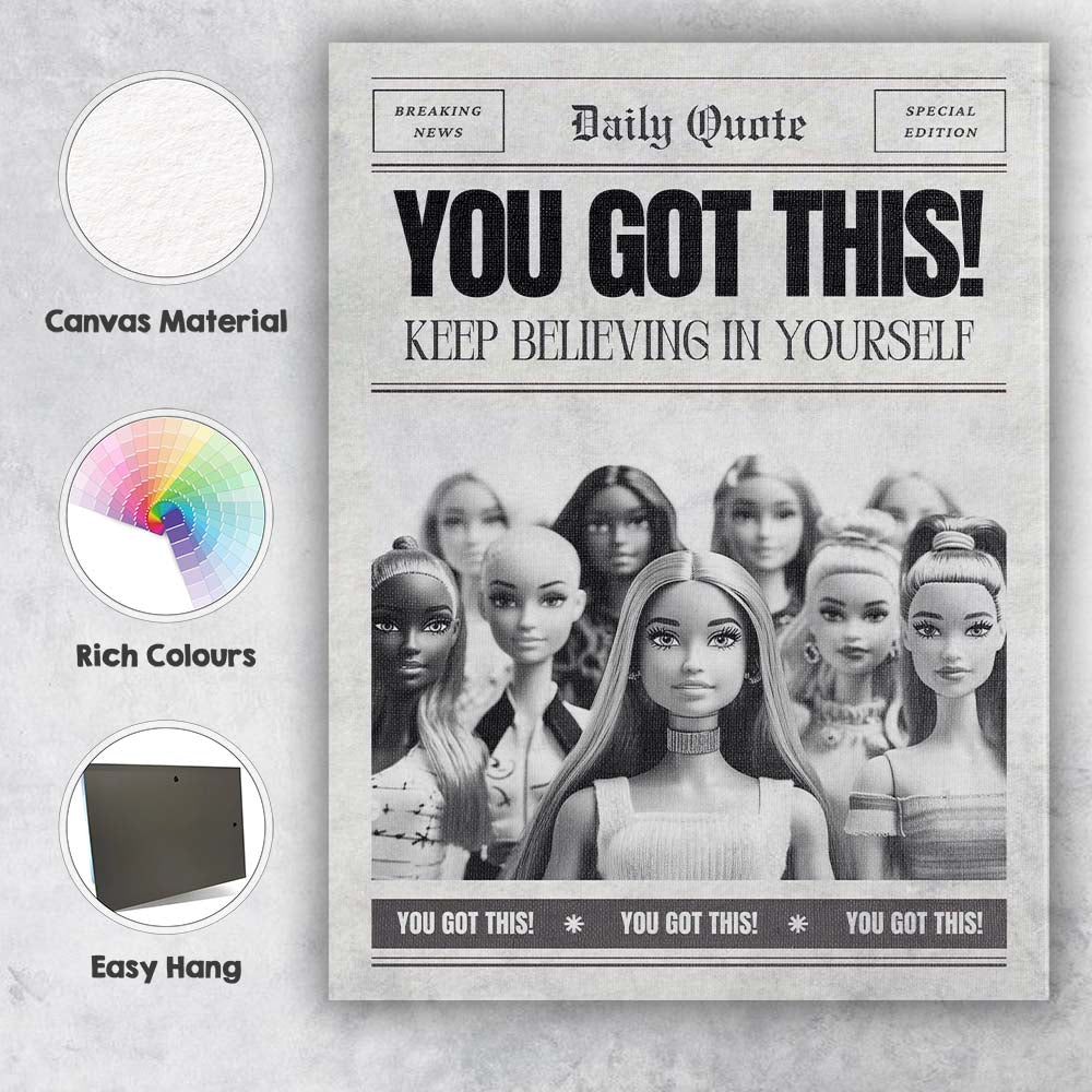 Motivational You Got This Inspirational Newspaper Typography Canvas Wall Art Print Decor Picture Ready to Hang