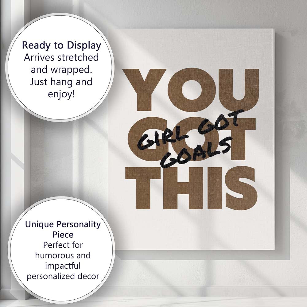 Brown Minimalist You Got This Motivational Typography Quote Canvas Wall Art Print Decor Picture Ready to Hang