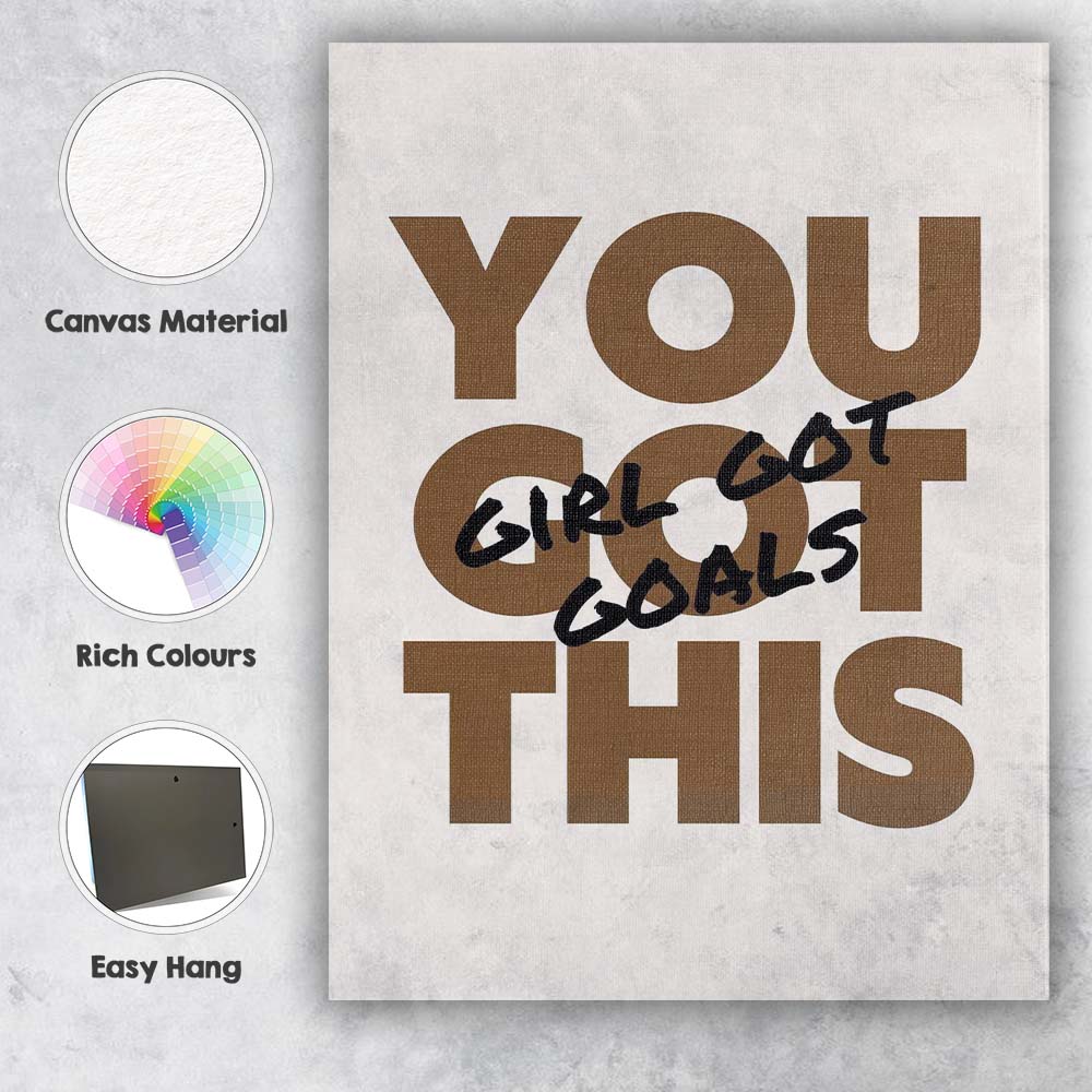 Brown Minimalist You Got This Motivational Typography Quote Canvas Wall Art Print Decor Picture Ready to Hang