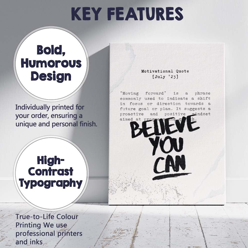 Believe You Can Inspirational Typography Motivational Quote Minimalist Canvas Wall Art Print Decor Picture Ready to Hang